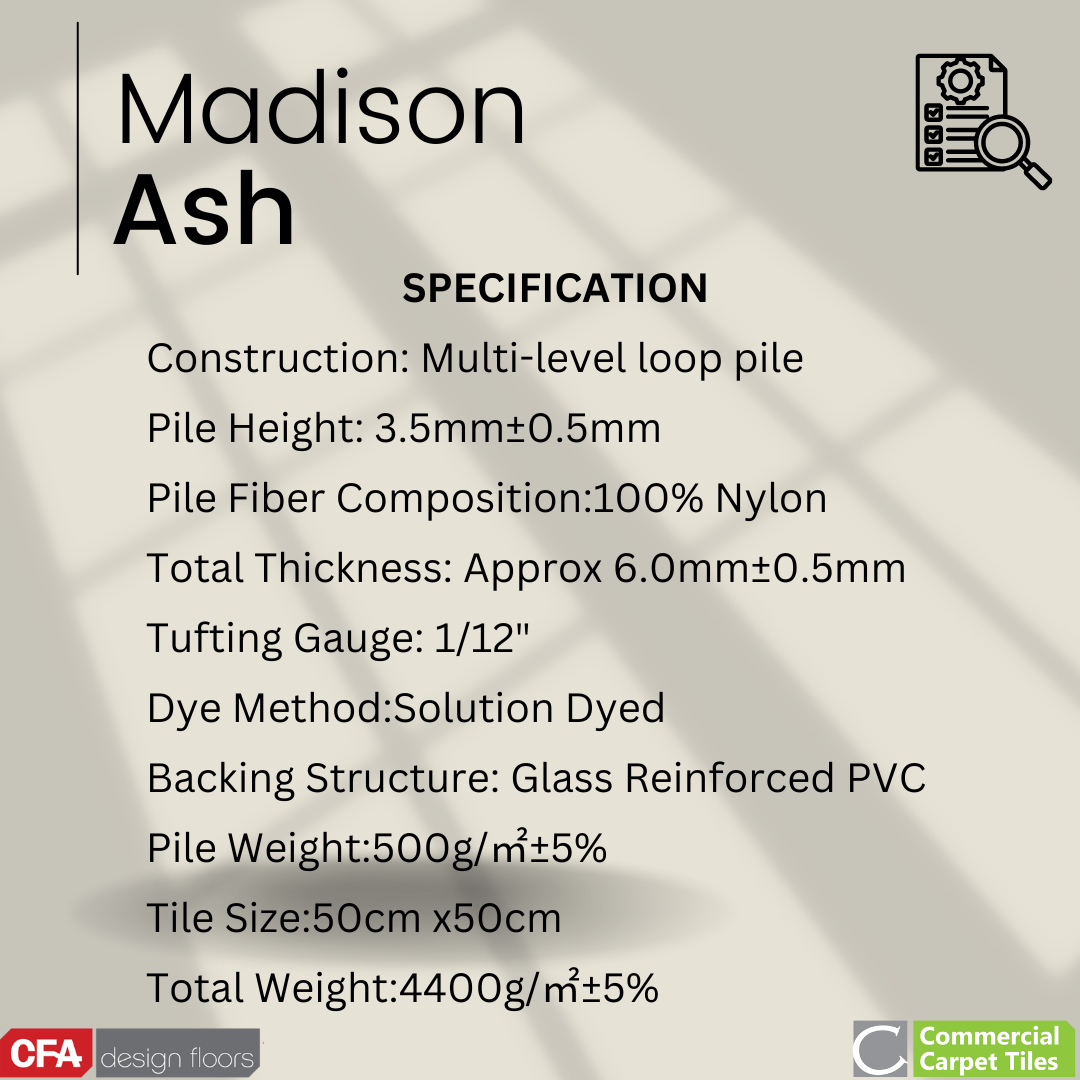 Madison Ash Commercial Carpet Tiles